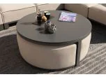 Maze  Outdoor Fabric Round Coffee Table with 3 Footstools - Oatmeal