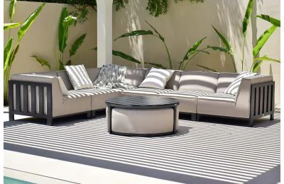 Maze Ibiza Medium Corner Sofa Set With Round Coffee Table | Oatmeal