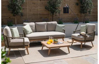 Bali Rope Weave 3 Seat Lounge Set / Grey & Oatmeal