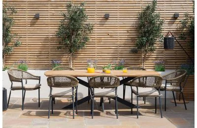 Maze - Bali Rope Weave 8 Seat Oval Dining Set - Oatmeal 