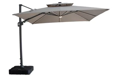 Maze Apollo Solar LED 3m x 3m Square Rotating Cantilever Parasol with Base - Clay Beige