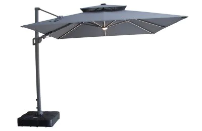 Maze Apollo Solar LED 3m x 3m Square Rotating Cantilever Parasol with Base - Charcoal Grey