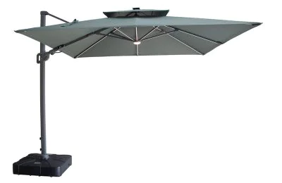 Maze Apollo Solar LED 3m x 3m Square Rotating Cantilever Parasol with Base - Oil Green