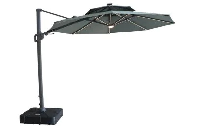 Maze Apollo Solar LED 3m Round Rotating Cantilever Parasol with Base -  Oil Green