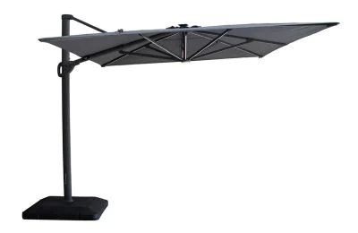 Maze Aramis Solar LED 3m x 4m Rectangular Rotating Cantilever Parasol with Base - Charcoal Grey