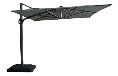 Maze Aramis Solar LED 3m x 4m Rectangular Rotating Cantilever Parasol with Base - Oil Green