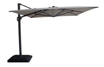 Maze Aramis Solar LED 3m x 4m Rectangular Rotating Cantilever Parasol with Base - White Pepper Beige
