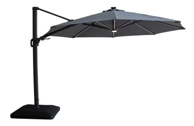 Maze Aramis Solar LED 3.5m Round Rotating Cantilever Parasol wirh Base - Charcoal Grey