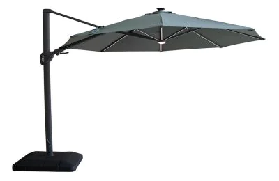 Maze Aramis Solar LED 3.5m Round Rotating Cantilever Parasol wirh Base - Oil Green