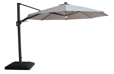 Maze Aramis Solar LED 3.5m Round Rotating Cantilever Parasol wirh Base - White Pepper Beige