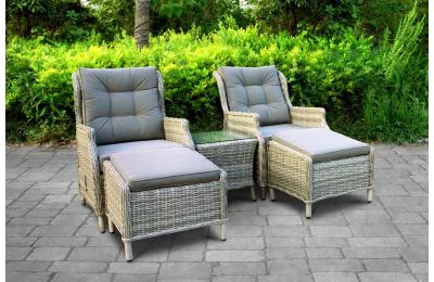 Cambridge Deluxe Reclining High Back Lounge Set With Foostools