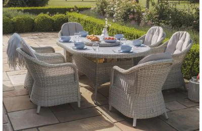 Maze - Oxford 6 Seat Oval Dining Set with Heritage Chairs | Woven Lazy Susan