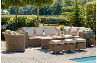 Maze Rattan - Winchester Deluxe Large Corner Dining Set - With Rising Table & Armchair