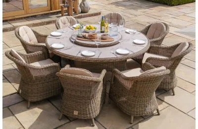 Maze - Winchester 8 Seat Round Dining Set with Heritage Dining Chairs & Woven Lazy Susan