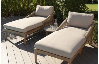 Maze - Martinique Double Sun Lounger Set With Side Table  - Beige Cushions