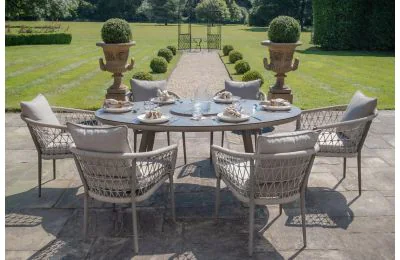Maze - Rope Weave Monaco 6 Seat Oval Dining Set with Lazy Susan - Cool Linen