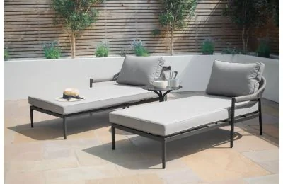 Maze Roma Rope Weave Sun Lounger Set  With Side Table