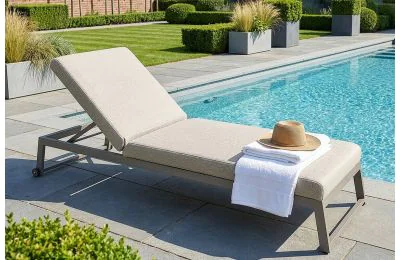 Maze Rattan Allure Outdoor Fabric Sun Lounger In Latte