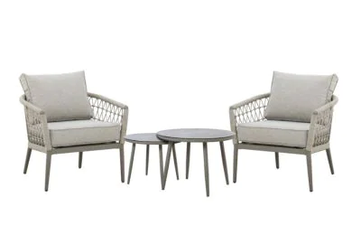 Maze - Monaco Rope Weave Lounge Set - with 2 Round Coffee Tables - Cool Linen