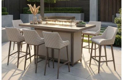 Maze Regal 8 Seat Rectangular Outdoor Fabric Bar Set With Fire Pit