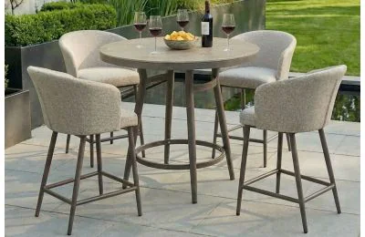 Maze Outdoor Fabric 4 Seat Round Bar Set - Flanelle colour