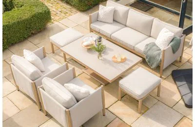 Maze - Burford 3 Seat Aluminium Sofa Dining Set with Rising Table & Footstools - Almond