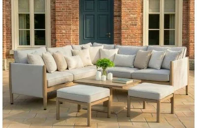 Maze - Burford Small Aluminium Corner Dining Set with Rising Table - Almond