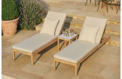 Maze - Burford Aluminium Sunlounger Set with Square Side Table - Almond