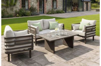 Maze - Metro Aluminium 2 Seat Sofa Set with Armchairs & Rectangular Coffee Table - Café Almond