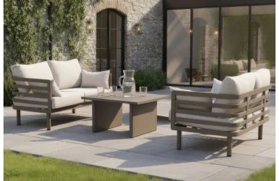 Maze - Metro Aluminium 2 Seat Garden Sofa Set with Rectangular Coffee Table - Café Almond