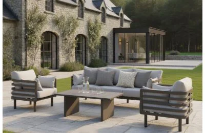 Maze - Metro Aluminium 3 Seat Sofa Set with Armchairs & Rectangular Coffee Table - Café Almond