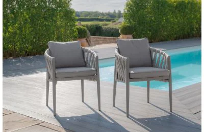 Maze - Milan Rope Weave Pair of Dining Chairs - Cool Linen
