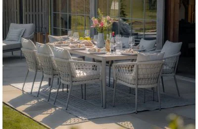 Maze - Monaco Rope Weave 8 Seat Rectangular Dining Set - Cool Linen