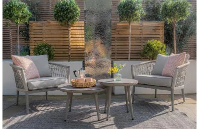 Maze - Monaco Rope Weave Lounge Set - with 2 Round Coffee Tables - Cool Linen