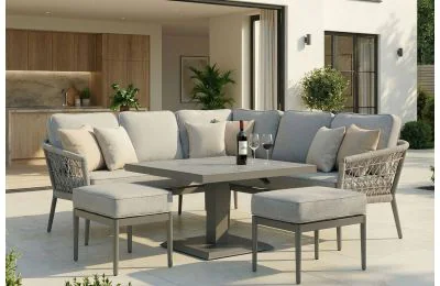 Maze - Monaco Rope Weave Large Corner Sofa Set with 2 Armchairs - Cool Linen