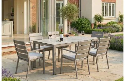 Maze - Montreal Aluminium 6 Seat Rectangular Garden Dining Set - Cool Linen