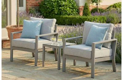 Maze - Montreal Aluminium Garden Lounge Set with Square Coffee Table - Cool Linen