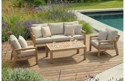 Maze - New York 3 Seat Aluminium Sofa Set - Wood Effect