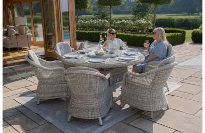 Maze - Oxford 6 Seat Round Dining Set with Heritage Dining Chairs and Woven Lazy Susan