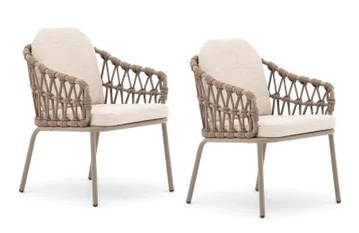 Maze - Pair of Sicily Open Rope Weave Garden Dining Chairs - Café
