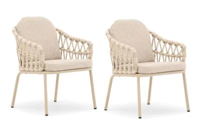 Maze - Pair of Sicily Open Rope Weave Garden Dining Chairs - Latte