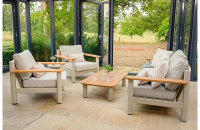 Maze - Sicily Rope Weave 3 Seat Sofa with 2 Armchairs & Coffee Table - Latte