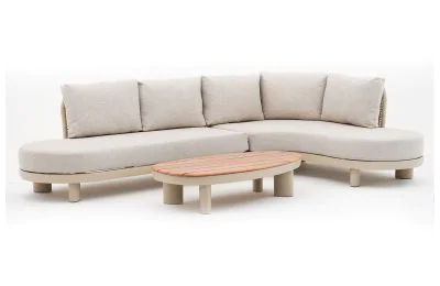 Maze - Sicily Rope Weave Curve Corner Sofa Set with Coffee Table - Latte