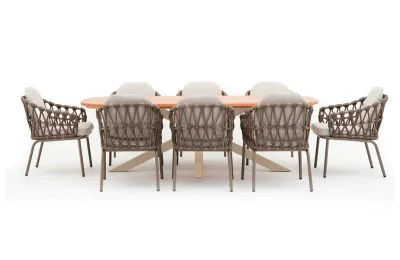 Maze - Sicily Open Rope Weave 8 Seat Rectangular Dining Set - Café