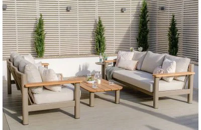 Maze - Sicily Rope Weave Garden Sofa Set with Coffee Table & 2x 3 Seat Sofas - Café