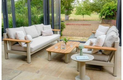 Maze - Sicily Rope Weave Garden Sofa Set with Coffee Table & 2x 3 Seat Sofas - Latte