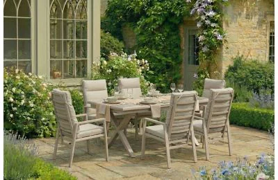 Maze - Valencia Reclining 6-8 Seat Aluminium Extending Garden Dining Set - Latte includes 6 Reclining Chairs