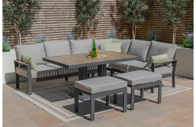 Maze - Vancouver Large Aluminium Corner Dining Set with Rectangular Rising Table & 2 Stools - Dove Grey