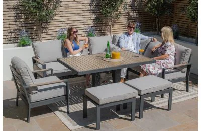 Maze - Vancouver Large Aluminium Corner Dining Set with Rising Table 2 Stools & Armchair - Dove Grey