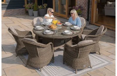 Maze - Winchester 6 Seat Round Dining Set with Heritage Dining Chairs & Woven Lazy Susan